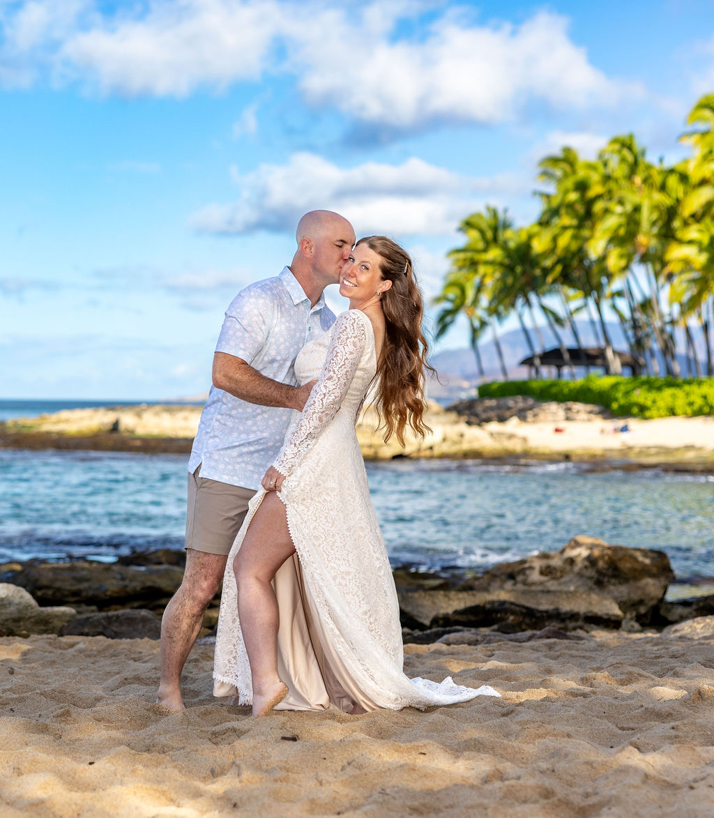 Modest Lace Boho Long Sleeve Wedding Dress A-Line Slit for Beach & Destination Weddings