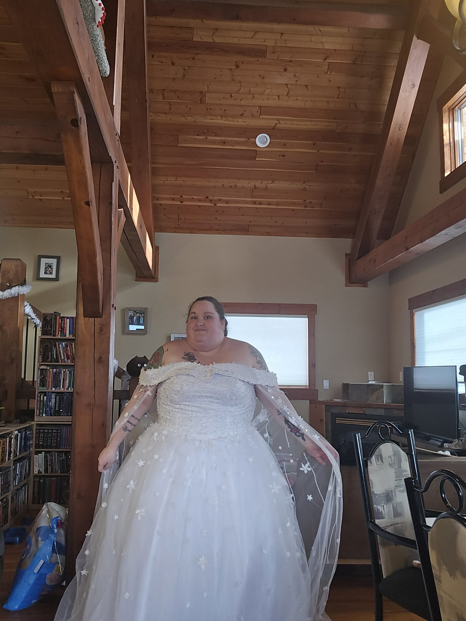 Princess Sparkly Blue A-Line Off-the-Shoulder Lace Spring Wedding Dress Modest Unique Fairy Tied Back Bridal Gown with 3D Floral Appliques