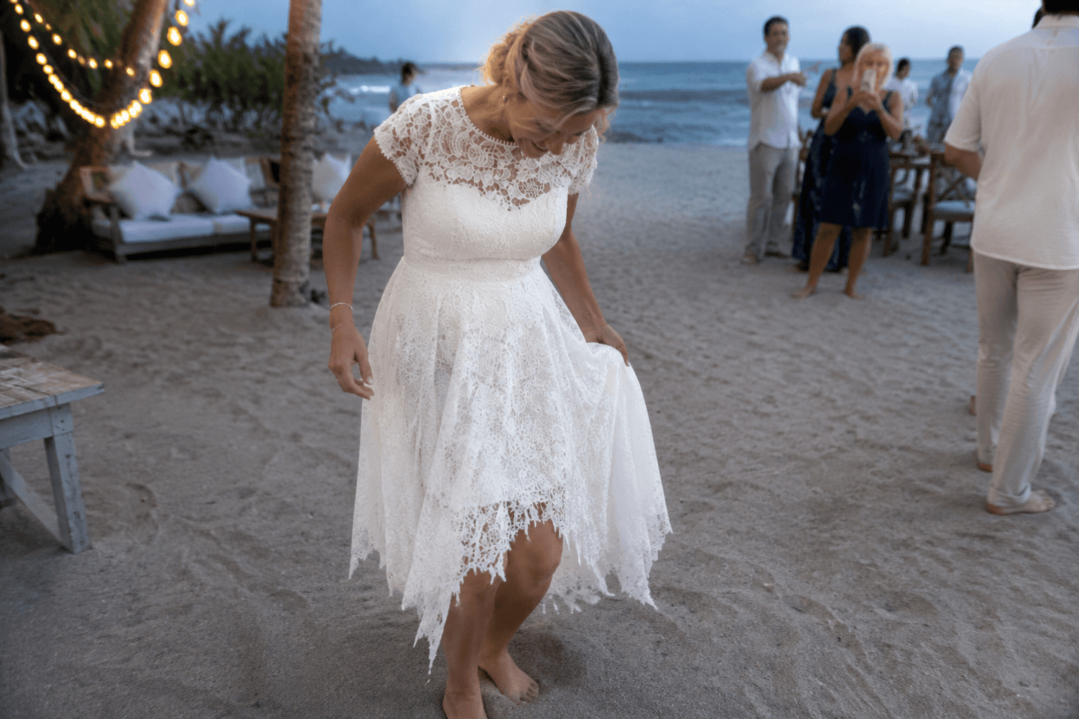 A-Line Lace Summer Wedding Dress High-Low Short Sleeve Gown for Beach Country Weddings