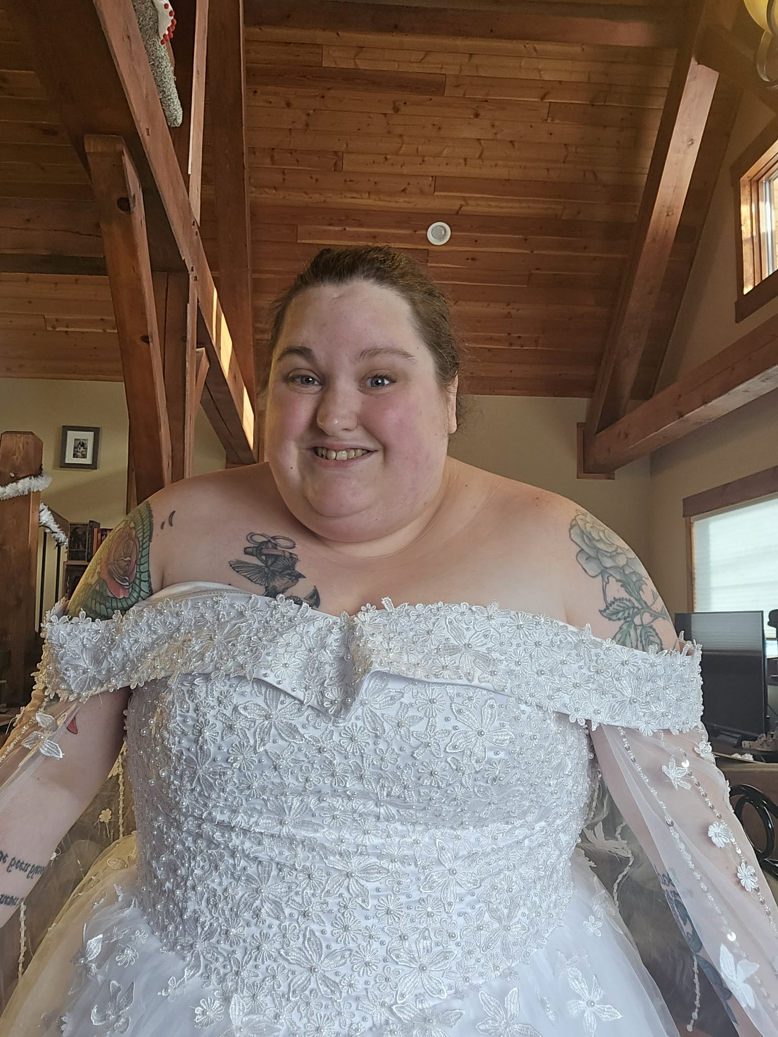 Princess Sparkly Blue A-Line Off-the-Shoulder Lace Spring Wedding Dress Modest Unique Fairy Tied Back Bridal Gown with 3D Floral Appliques