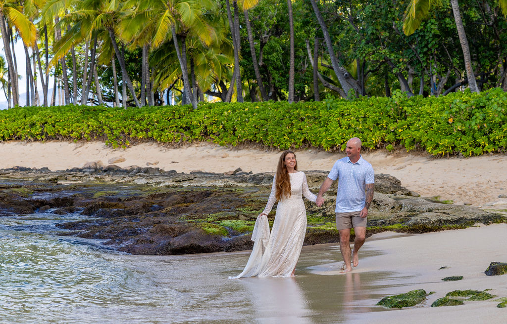 Modest Lace Boho Long Sleeve Wedding Dress A-Line Slit for Beach & Destination Weddings