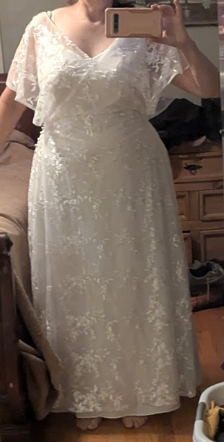 1950s Vintage Graceful Floral V-Neck V-Back Side Button Decorated Lace Two Piece Wedding Dress with Butterfly Sleeves