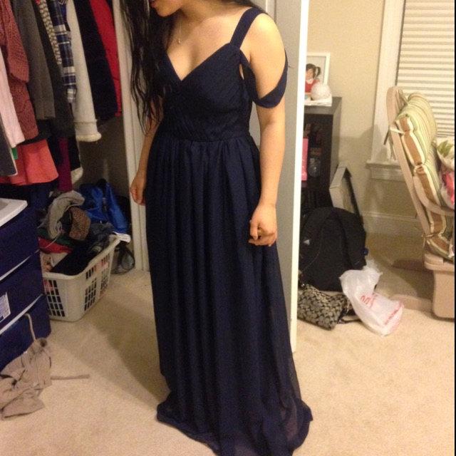 Evening Beautiful Navy Blue Bridal Bustier Maxi Chiffon Prom Full Length Sexy Bridesmaid Dress