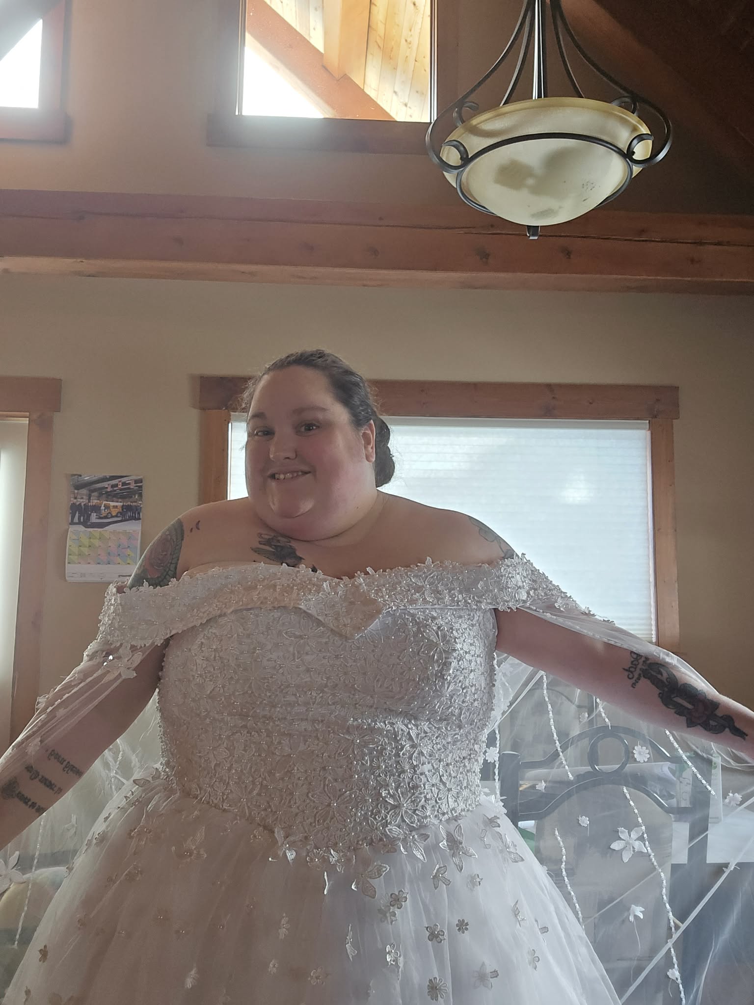 Princess Sparkly Blue A-Line Off-the-Shoulder Lace Spring Wedding Dress Modest Unique Fairy Tied Back Bridal Gown with 3D Floral Appliques