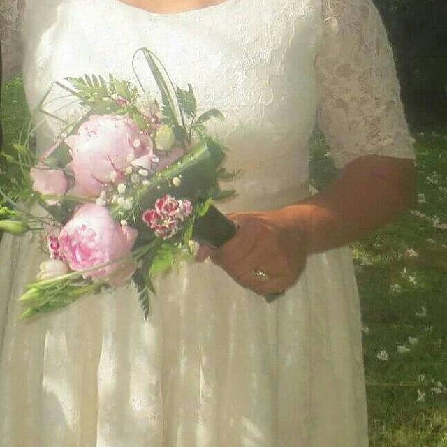 Jewel Tea-Length Lace Wedding Dress With Sash And Half Illusion Sleeve