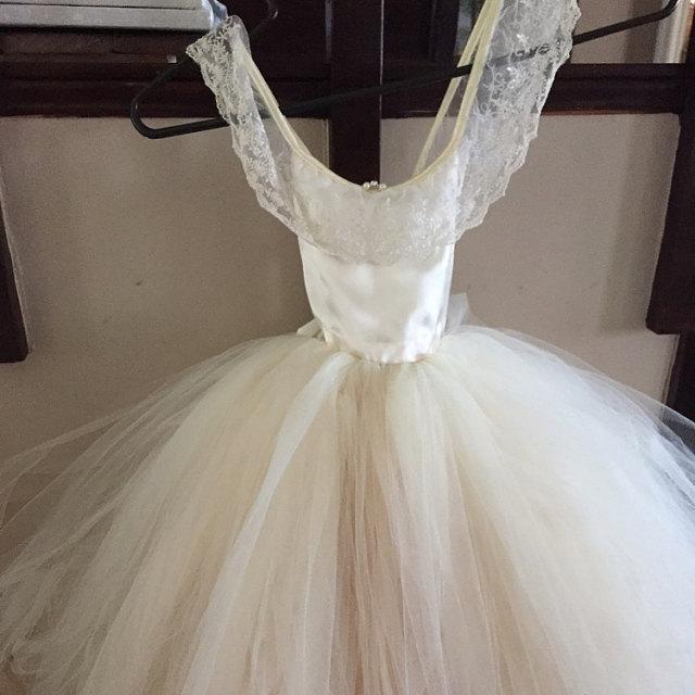 Lace Back Cap Sleeve Tulle Couture Flower Girl Dress